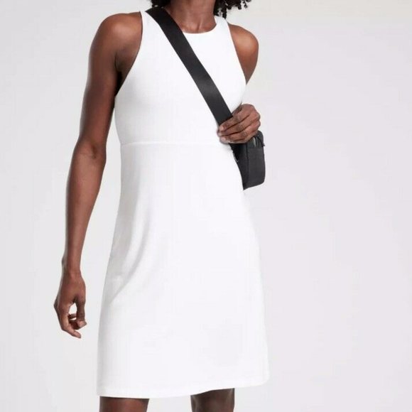 Athleta Dresses & Skirts - ATHLETA HEATHER GRAY WHITE REVERSIBLE HIGH NECK SANTORINI DRESS
